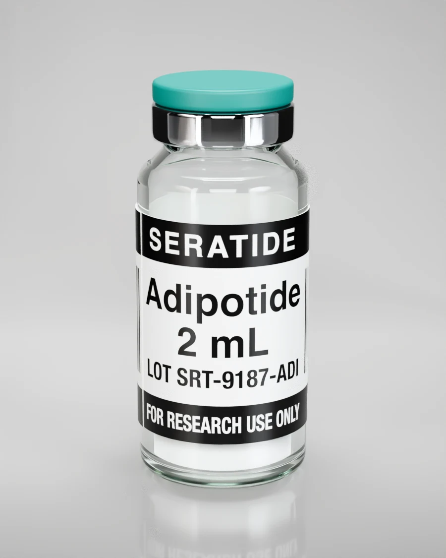 Seratide Adipotide 2 mL vial — Solution · 2 mL vial, lot SRT-9187-ADI, labeled For Research Use Only, 21+