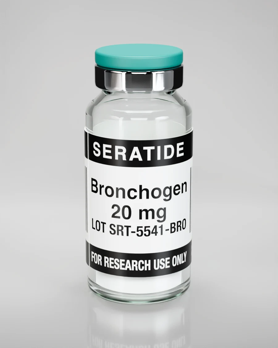 Seratide Bronchogen 20 mg vial — Lyophilized · 3 mL vial, lot SRT-5541-BRO, labeled For Research Use Only, 21+