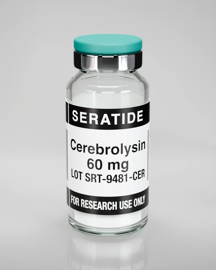 Seratide Cerebrolysin 60 mg vial — Lyophilized · 3 mL vial, lot SRT-9481-CER, labeled For Research Use Only, 21+