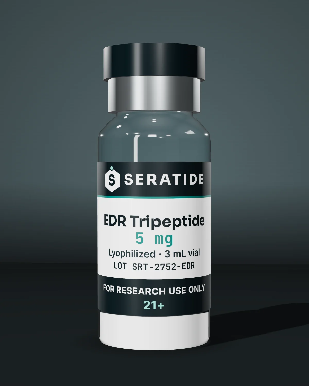 Seratide EDR Tripeptide 5 mg vial — Lyophilized · 3 mL vial, lot SRT-2752-EDR, labeled For Research Use Only, 21+