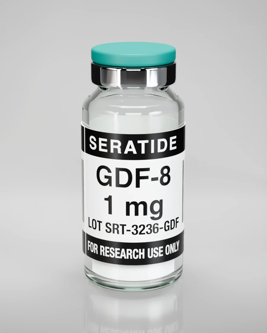 Seratide GDF-8 1 mg vial — Lyophilized · 3 mL vial, lot SRT-3236-GDF, labeled For Research Use Only, 21+