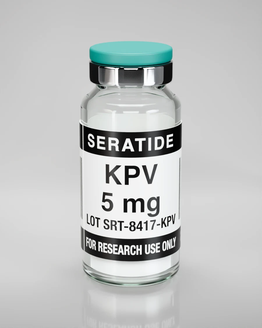 Seratide KPV 5 mg vial — Lyophilized · 3 mL vial, lot SRT-8417-KPV, labeled For Research Use Only, 21+
