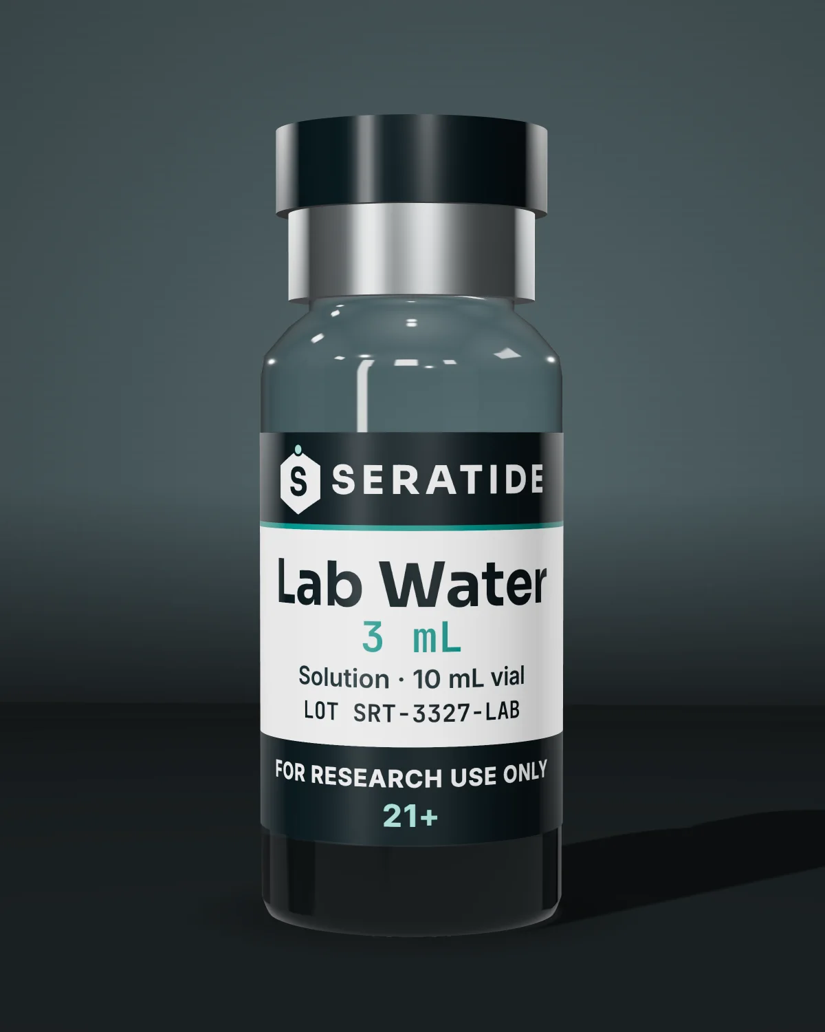 Seratide Lab Water 3 mL vial — Solution · 10 mL vial, lot SRT-3327-LAB, labeled For Research Use Only, 21+