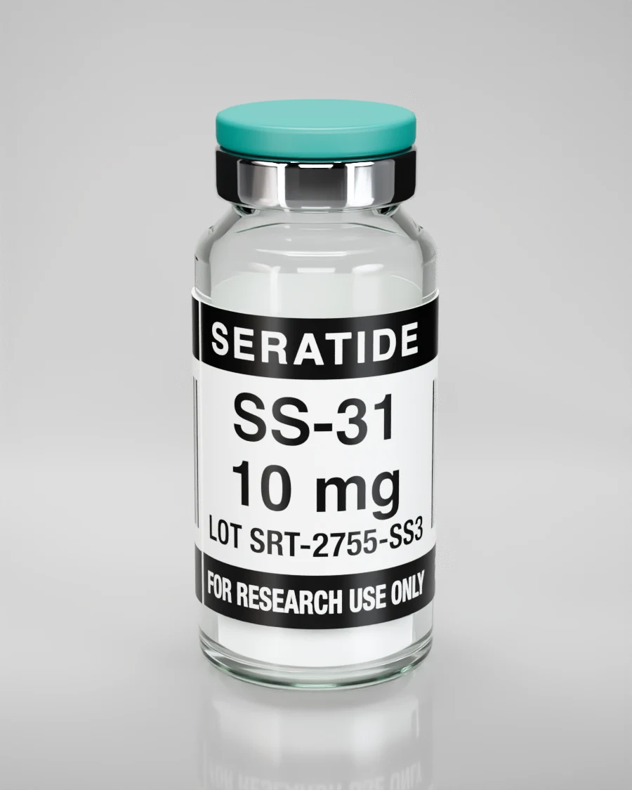 Seratide SS-31 10 mg vial — Lyophilized · 3 mL vial, lot SRT-2755-SS3, labeled For Research Use Only, 21+